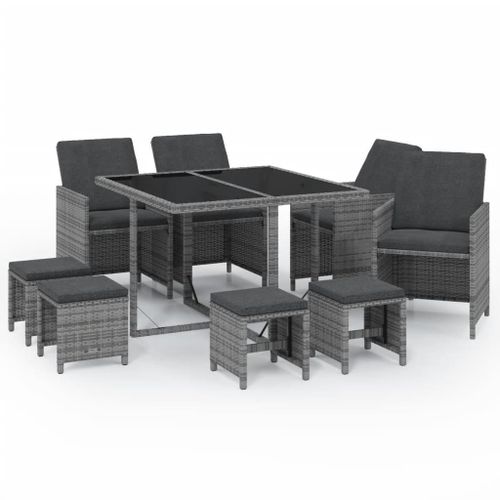 Vidaxl Mobilier À Dîner De Jardin Et Coussins 9pcs Résine Tressée Gris