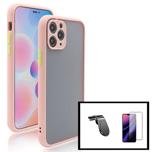 Kit Coque antichoc caméra protection + Film de Verre Trempé 5D à Couverture Complète + Support Magnétique L Conduite en Toute Sécurité pour iPhone XR - rose