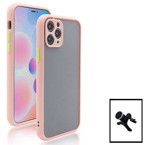 Kit Coque Antichoc Caméra Protection + Support Magnétique De Voiture Renforcé Pour Iphone 12 - Rose