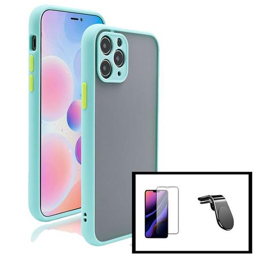 Kit Coque antichoc caméra protection + Film de Verre Trempé 5D à Couverture Complète + Support Magnétique L Conduite en Toute Sécurité pour iPhone XS - Bleu clair