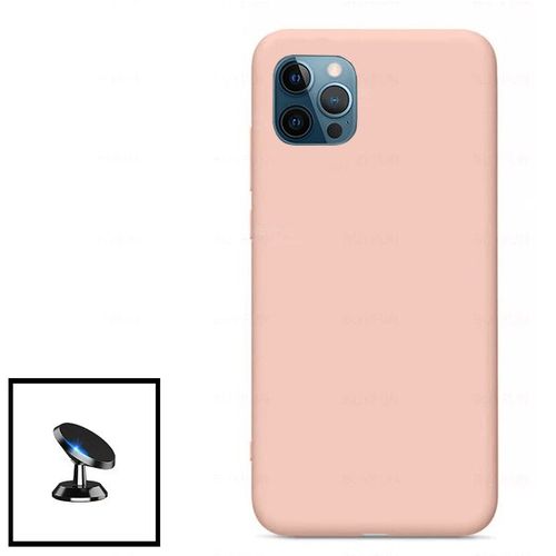 Kit Support Magnétique De Voiture + Coque En Silicone Liquide Iphone 12 Mini - Rose