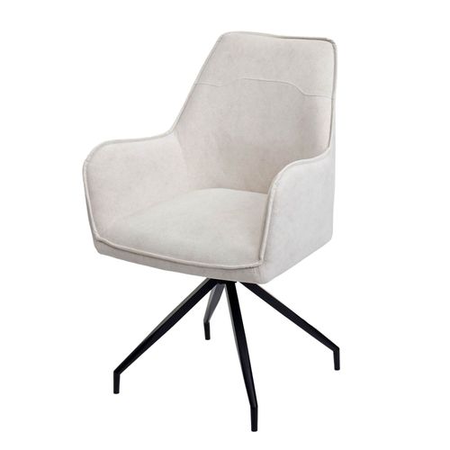 Chaise De Salle À Manger Hwc-K15, Chaise De Cuisine Rembourrée Chaise Avec Accoudoirs, Tissu/Textile Métal   Crème-Beige