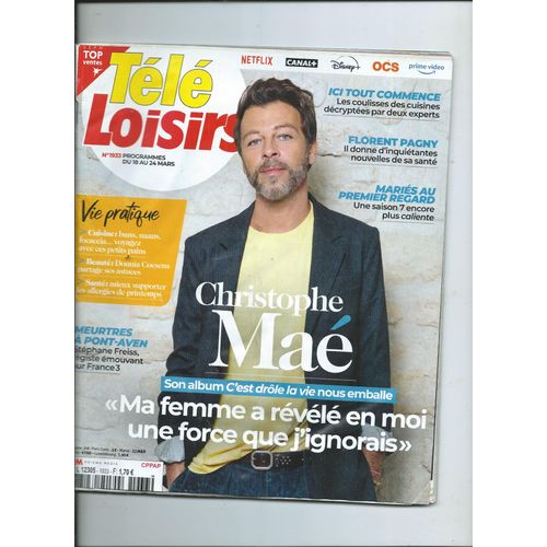 Télé Loisirs 18/03/2023 Christophe Maé, Florent Pagny, Stephane Freiss, Véronique Sanson, Nicola Sirkis, The Mandalorian, Isabelle Huppert, Julien Bellver, Marcel Marceau, Arthur H, Gorillaz, Hallyday
