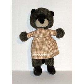 Peluche Castor The Village Chasse Est Interdite Jemini - Doudou Animal Robe Tissus 34 Cm
