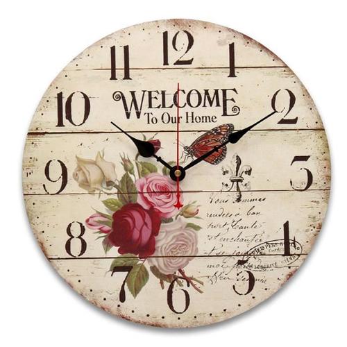 34cm horloge murale rose mdf vintage cuisine antique shabby chic retro accueil type d ens12761