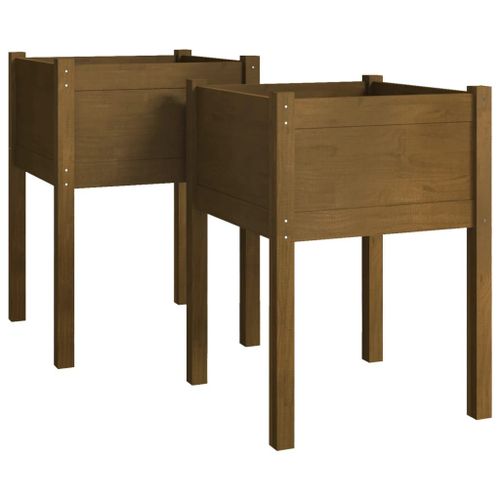 Vidaxl Jardinières 2 Pcs Marron Miel 50x50x70 Cm Bois De Pin Massif