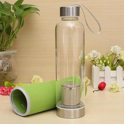 550ml Verre Bouteille Filtre Infuser Fruit Eau Thé Sans Bpa Sport Protection Sac Vert Ens58163