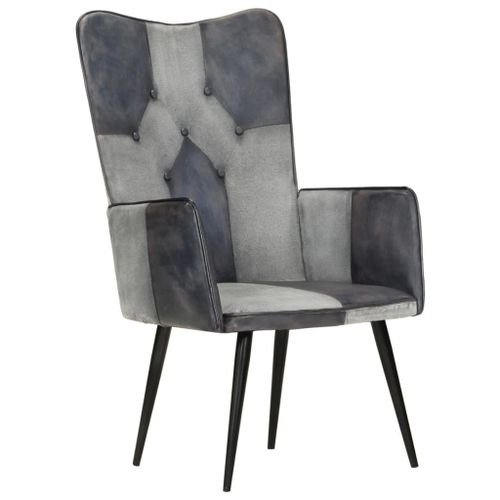 Vidaxl Chaise À Oreilles Gris Cuir Véritable