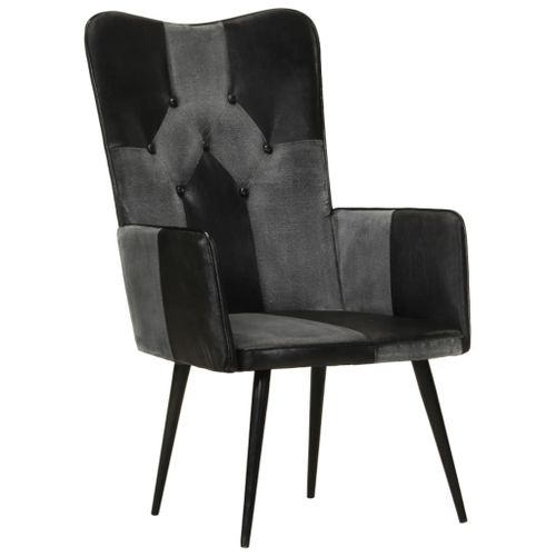 Vidaxl Chaise À Oreilles Noir Et Gris Cuir Véritable
