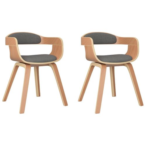 Vidaxl Chaise À Manger 2 Pcs Gris Clair Bois Courbé Et Tissu