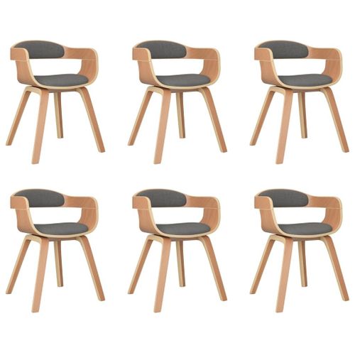 Vidaxl Chaise De Salle À Manger 6 Pcs Gris Clair Bois Courbé Et Tissu