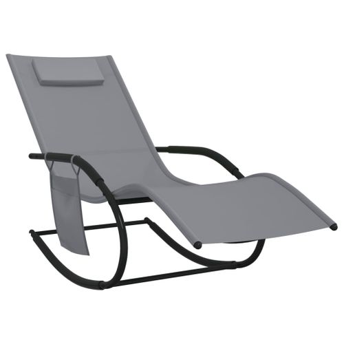 Vidaxl Chaise Longue À Bascule Gris Acier Et Textilène