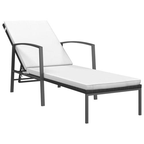 Vidaxl Chaise Longue De Jardin Avec Coussin Résine Tressée Noir