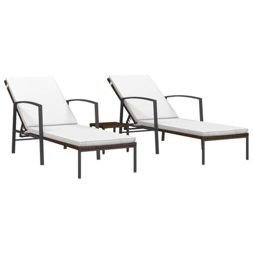 Vidaxl Chaises Longues 2 Pcs Avec Table Résine Tressée Marron