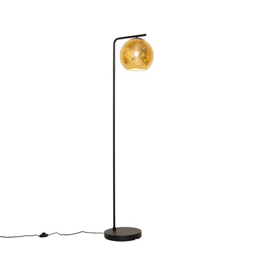 Qazqa Design Design Vloerlamp Goud Met Zwart - Bert Verre /Acier Dorã©/Laiton,Noir Oblongue / Luminaire / Lumiere / ÃClairage / Intã©Rieur / Salon E27 Max. 1 X 40 Watt