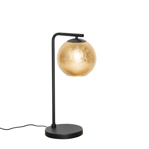 Qazqa Design Design Tafellamp Goud Met Zwart - Bert Verre /Acier Dorã©/Laiton,Noir Oblongue / Luminaire / Lumiere / ÃClairage / Intã©Rieur / Salon E27 Max. 1 X 40 Watt