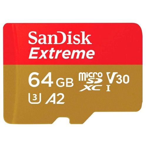 SanDisk Extreme - Carte mémoire flash (adaptateur microSDXC vers SD inclus(e)) - 64 Go - A2 / Video Class V30 / UHS-I U3 / Class10 - microSDXC UHS-I
