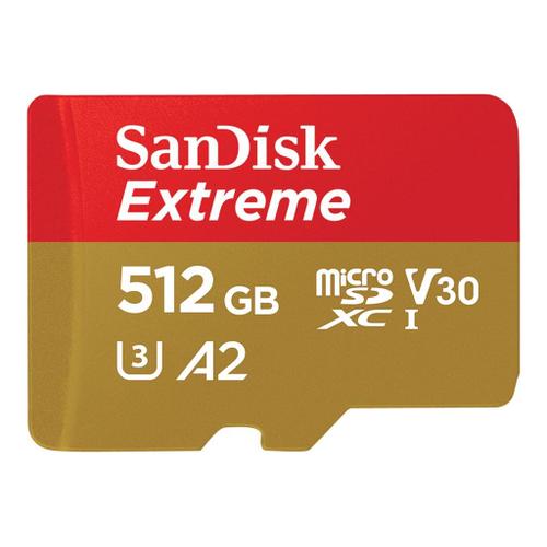 SanDisk Extreme - Carte mémoire flash (adaptateur microSDXC vers SD inclus(e)) - 512 Go - A2 / Video Class V30 / UHS-I U3 / Class10 - microSDXC UHS-I