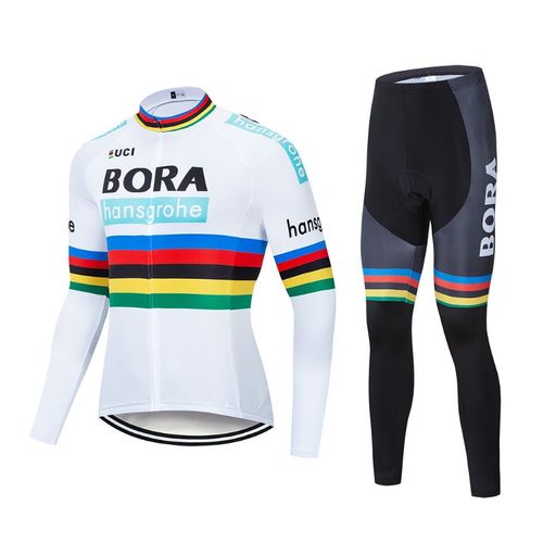 Classic Hiver Maillot De Cyclisme Pro Thermique Fleece Manches Longues Homme + Pantalons À Bretelle Vélo Gel Ensemble Vetement