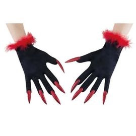 Gants De Sorcière Rouge Et Noir Adulte Avec Ongles Rouges - Ptit Clown - Taille Unique - Homme - Intérieur