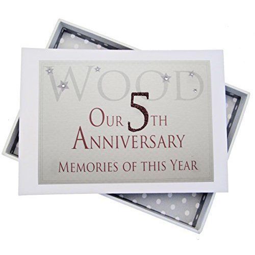 White Cotton Cards Aw5t ``5ème Anniversaire En Bois Souvenirs De Cette Année`` Tiny Album À Paillettes Et Mots