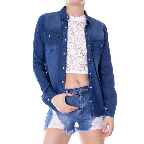 Vila Clothes Chemise À Manches Longues Femme Vibista Denim Shirt 14033008