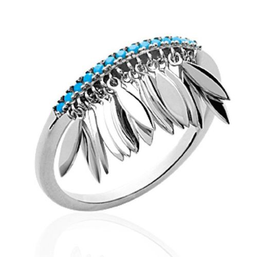 Bague Fantaisie Femme - Argent Massif 925 Rhodié - Zircons Et Pierres Turquoise