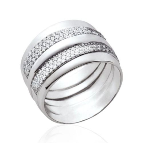 Bague Enroulée Femme - Argent Massif 925/1000 Rhodié - Oxyde De Zirconium