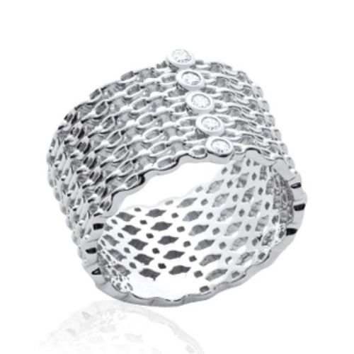 Bague Maillons Femme - Argent Massif 925/000 Rhodié - Oxyde De Zirconium