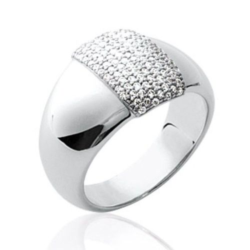 Grosse Bague Sertie Femme - Argent 925/000 Massif Rhodié - Zirconium