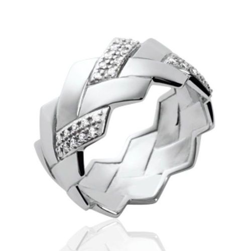 Bague Tressée Pour Femme En Argent Massif 925/000 Rhodié Avec Oxyde De Zirconium