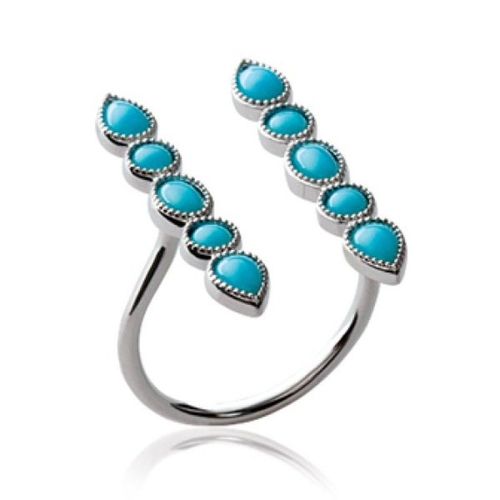 Bague Anneau Ouvert Femme - Argent 925 Massif Rhodié - Pierres Bleu Turquoise