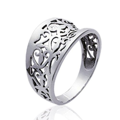 Bague Évasée Dentelle Femme - Argent 925/1000 Massif Rhodié