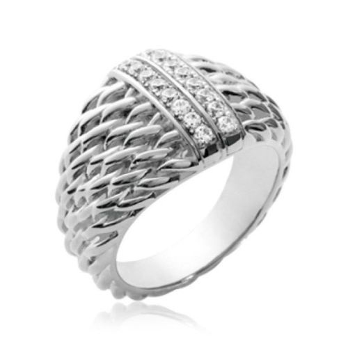 Bague Évasée Osier Femme - Argent 925 Massif Rhodié - Zirconium