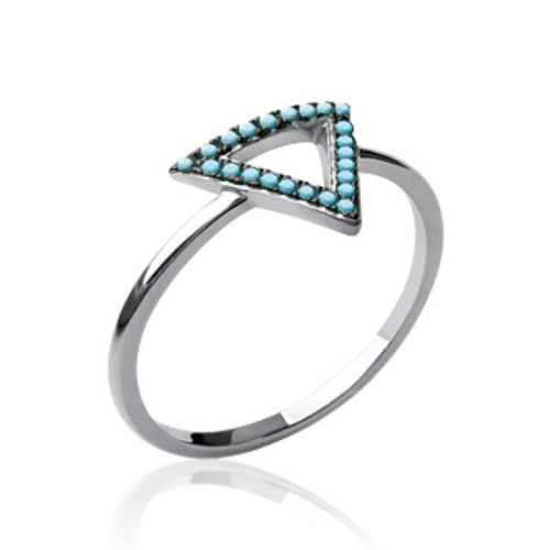 Bague Triangle Femme - Argent Massif 925/000 Rhodié - Pierres Bleu Turquoise