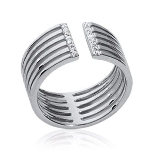 Bague Ouverte Six Anneaux Femme - Argent Massif 925/000 Rhodié - Zirconium
