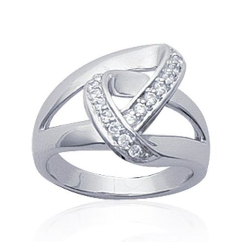 Bague Noeud Sertie Femme - Argent Massif 925 Rhodié - Oxyde De Zirconium