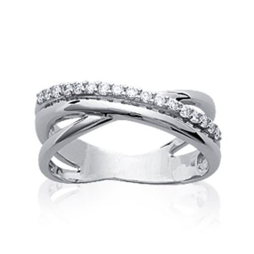 Bague Croisée Trois Rangs Femme - Argent Massif 925/1000 Rhodié - Zirconium