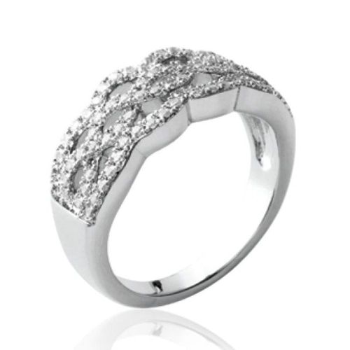 Bague Tresse Sertie Femme - Argent Massif 925/000 Rhodié - Zirconium