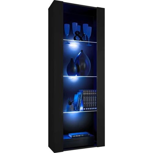 Vitrine Armoire Komodee Tivoli - Led Bleues - Noir - 55 X 159 X 35 Cm