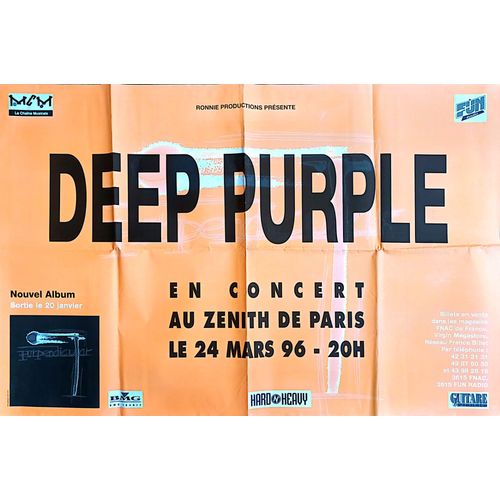 Affiche De Concert De Deep Purple. 80 X 120 Cm. Zénith De Paris Mars 1996