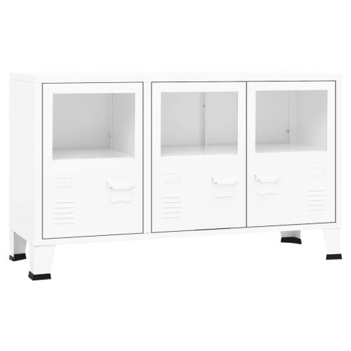 Vidaxl Buffet Industriel Blanc 105x35x62 Cm Métal Et Verre