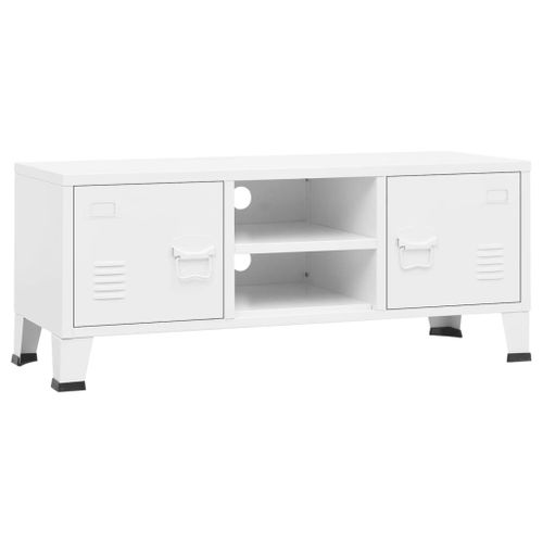 Vidaxl Meuble Tv Industriel Blanc 105x35x42 Cm Métal