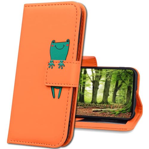 Samsung Galaxy A5 2017 Coque En Cuir, Mignon Cartoon Animal Portefeuille Housse, Fonction Stand Coque Pour Samsung Galaxy A5 2017. Hm Orange Frog