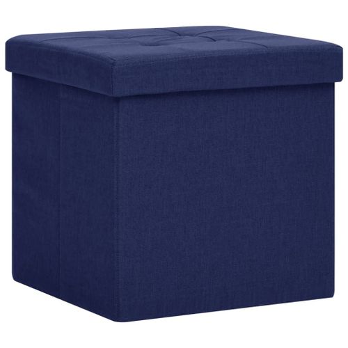 Vidaxl Tabouret De Rangement Pliable Bleu Faux Lin