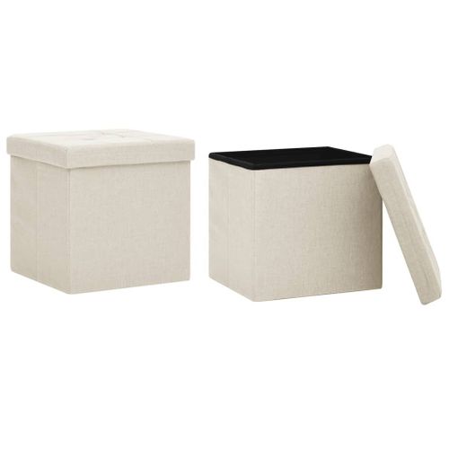 Vidaxl Tabourets De Rangement Pliables 2 Pcs Blanc Crème Faux Lin
