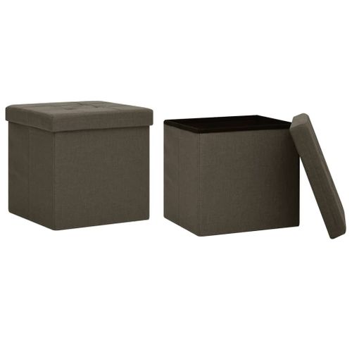 Vidaxl Tabourets De Rangement Pliables 2 Pcs Marron Foncé Faux Lin