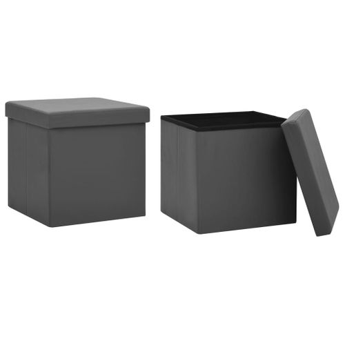 Vidaxl Tabourets De Rangement Pliables 2 Pcs Gris Pvc