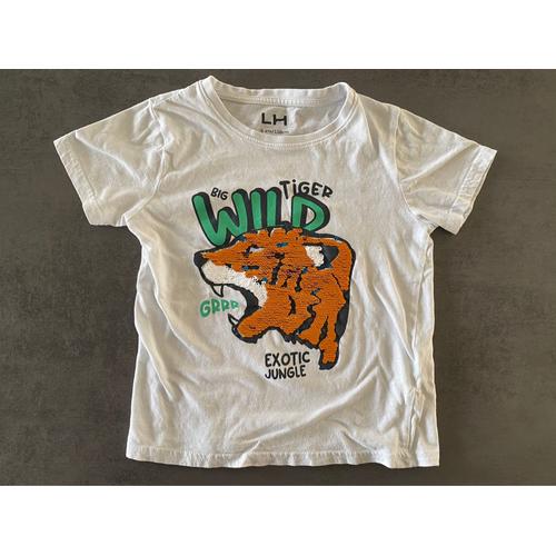 T-Shirt Blanc Strass Réversible Tigre 6 Ans La Halle