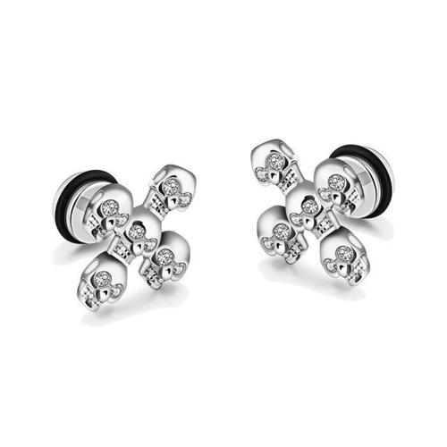 Boucles D'oreilles Acier Inoxydable Gothique Tête De Mort Crâne Croix Clous D'oreille Pour Homme Et Femme Wyk79611